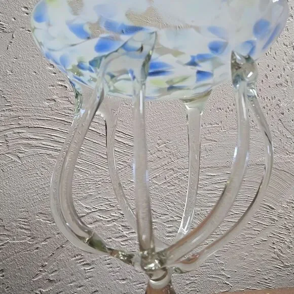 MAKORA KROSNO OCTOPUS JELLYFISH COBALT GLASS COMPOTE PEDESTAL BOWL, VINTAGE